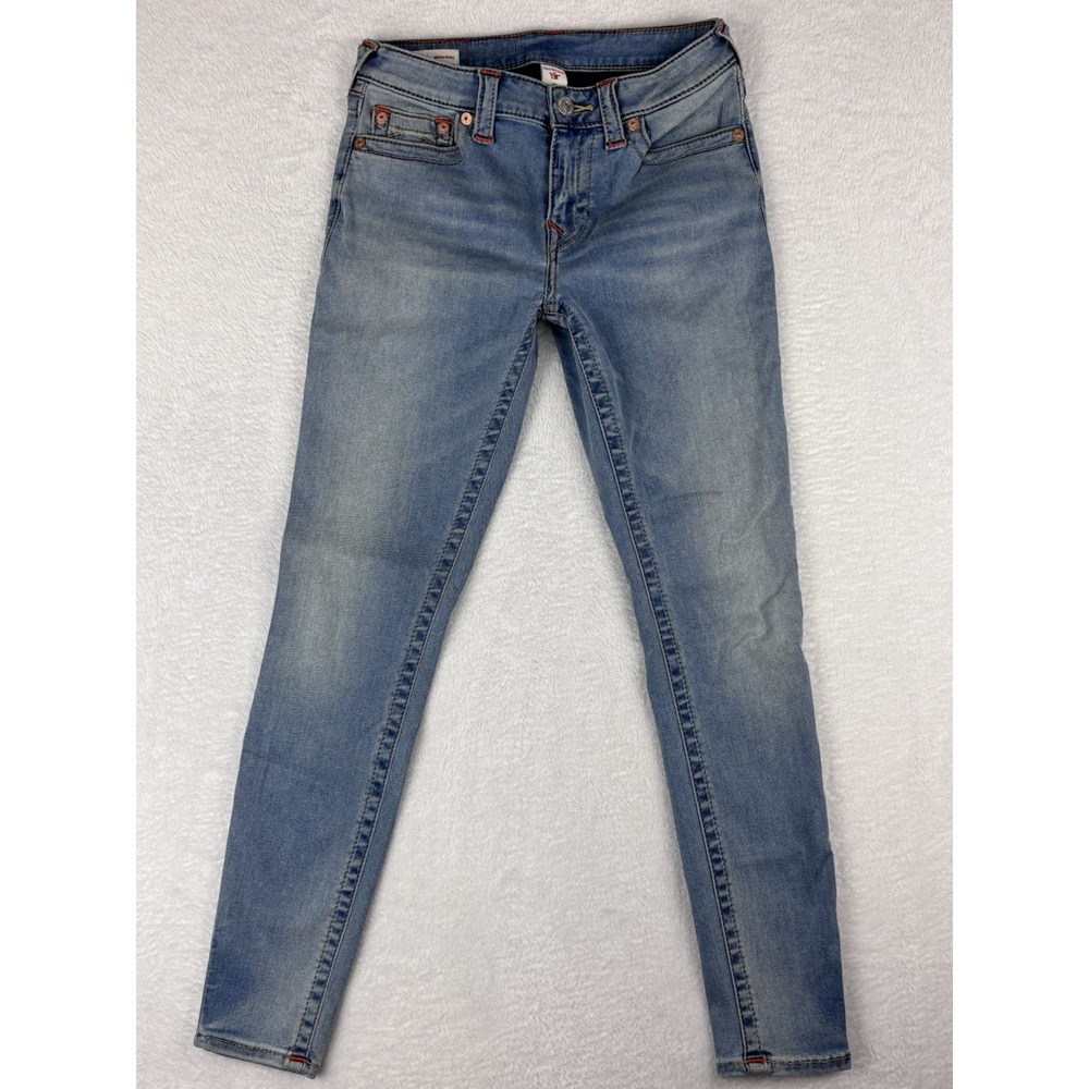 True Religion Jeans Womens Blue Jennie Curvy Mid Rise Super Skinny Jeans Size 28